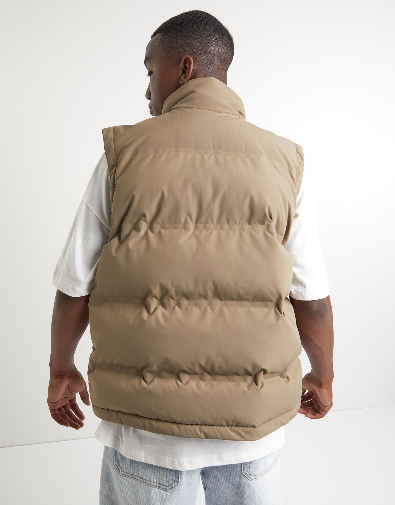 100% Recycled Puffer Vest in Tan 