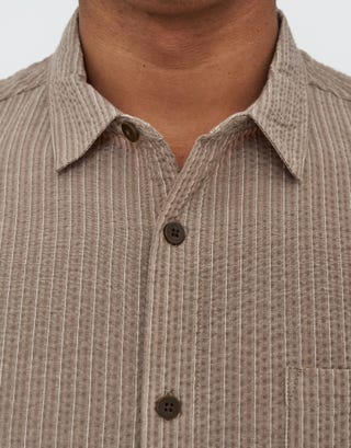 Seersucker Striped Short Sleeve Shirt in Brown Detail