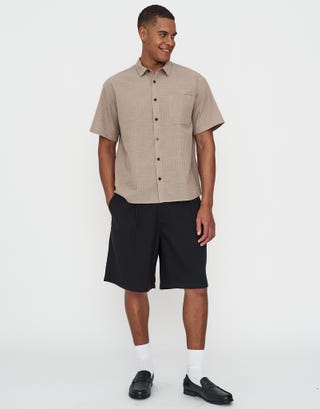 Seersucker Striped Short Sleeve Shirt in Brown Full