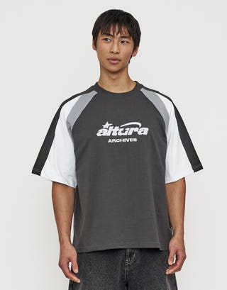 Altura Box Fit Panel T Shirt in Pewter Grey Front