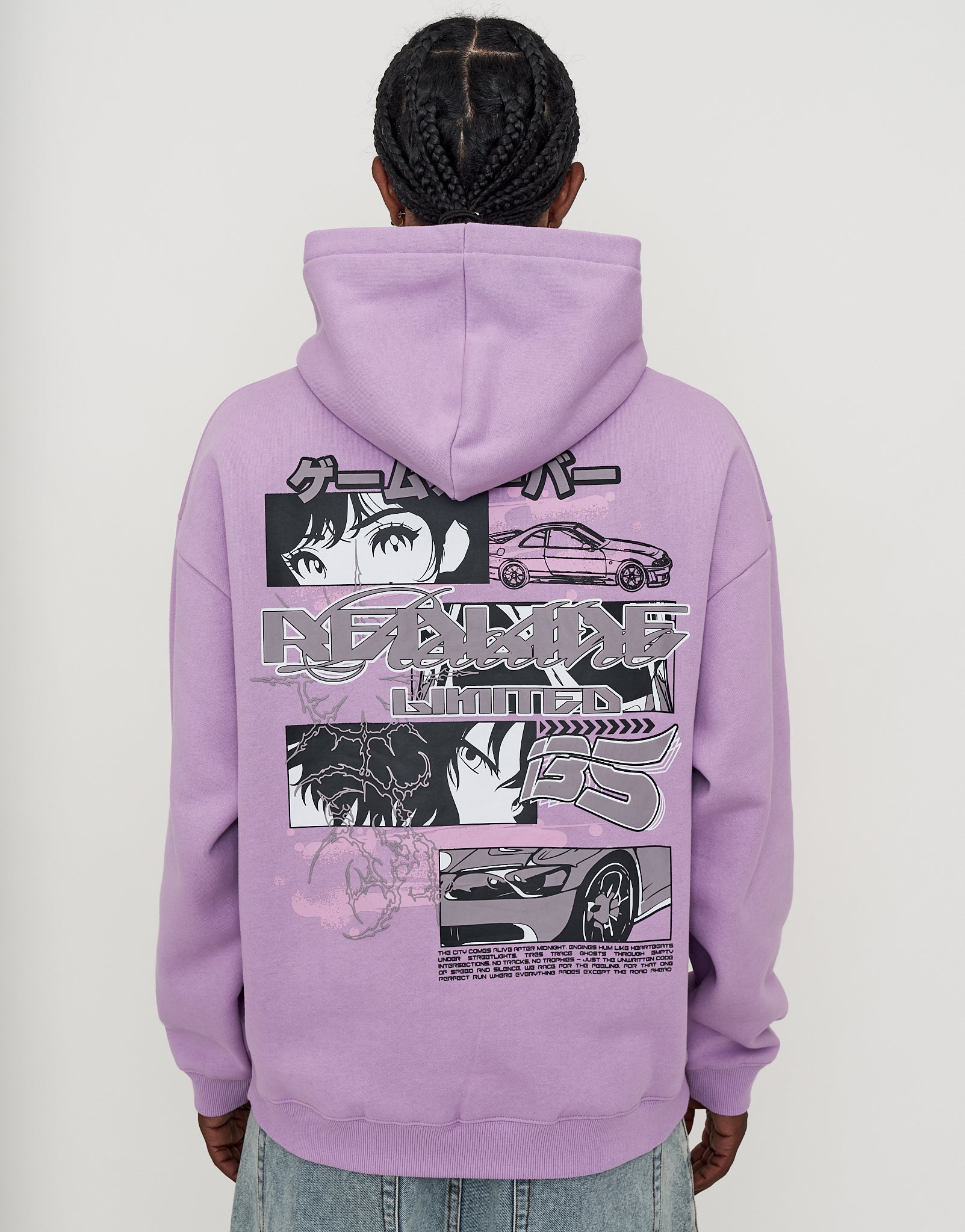 Anime Racing Oversized Hoodie in Neon Lilac | Hallensteins NZ