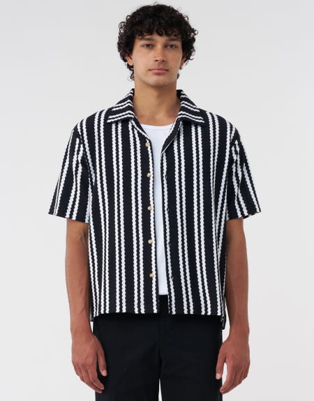 ivory black dress LONG SLEEVE STRIPED SHIRT- WHITE