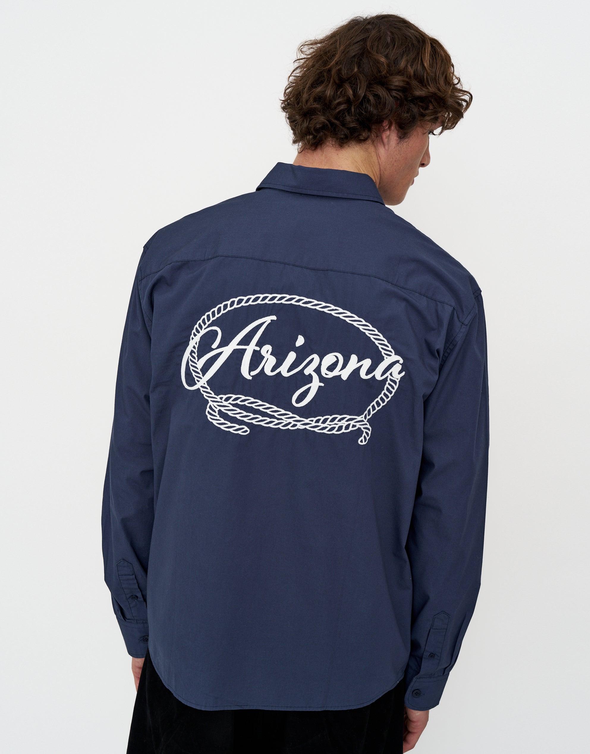 Arizona Embroidered Long Sleeve Shirt in Midnight | Hallensteins NZ