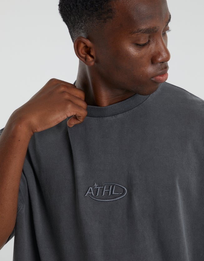 Athletic Embroidered Box Fit T Shirt in Washed Black | Hallensteins NZ