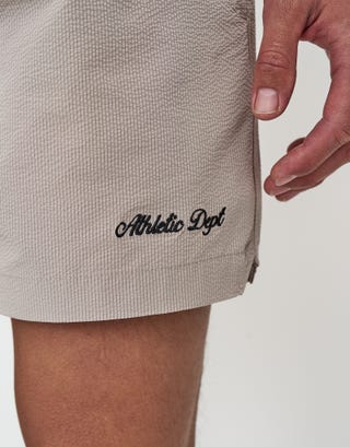Athletic Department Swim Shorts in Tan Detail