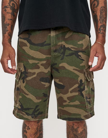 Baggy Camo Cargo Shorts in Camo Hallensteins NZ