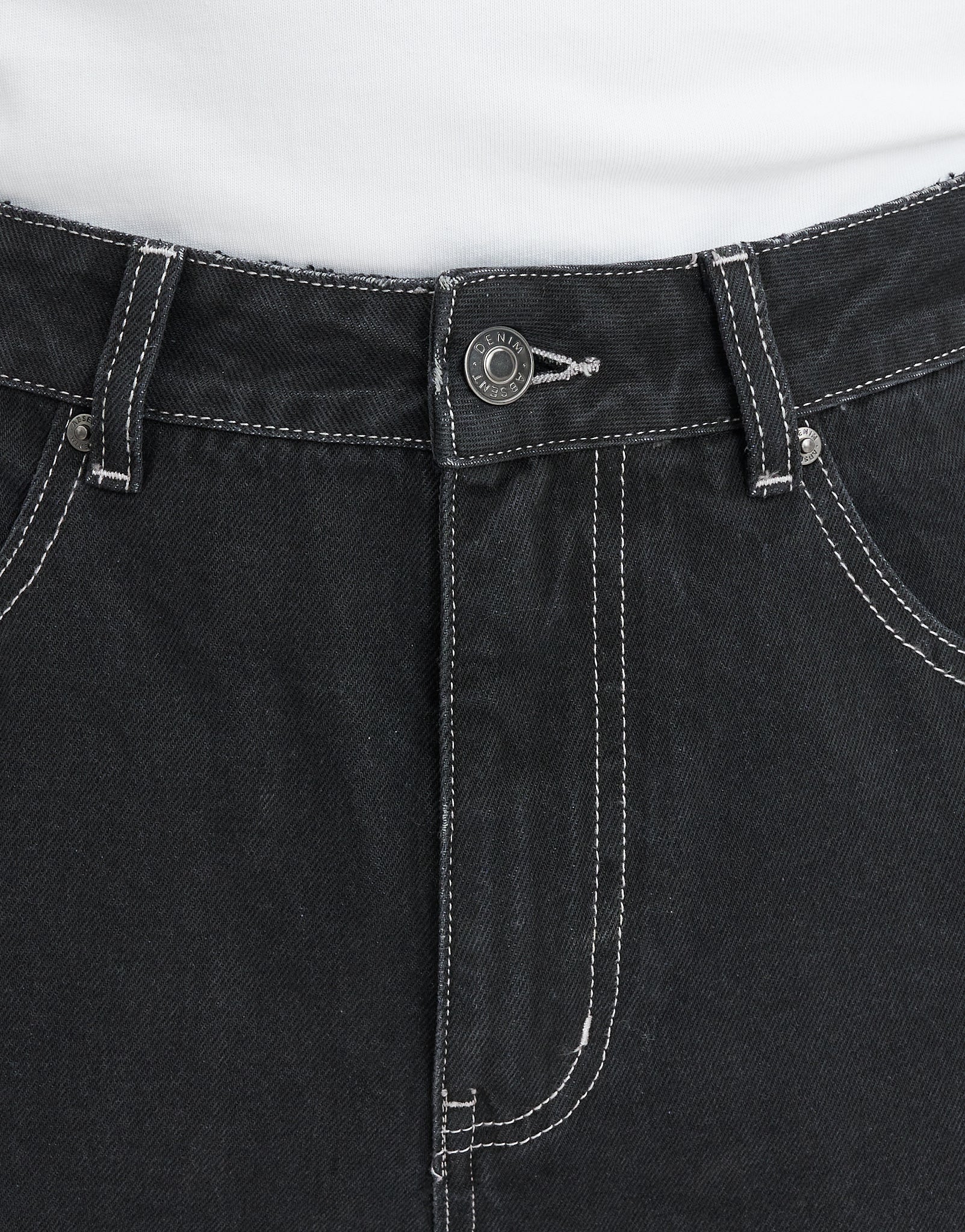Baggy Fit Jeans in Black/white Stitch | Hallensteins NZ
