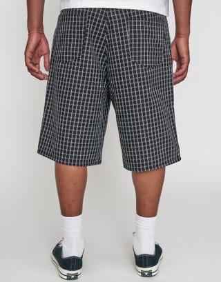 Plaid Baggy Fit Jorts in Black Back