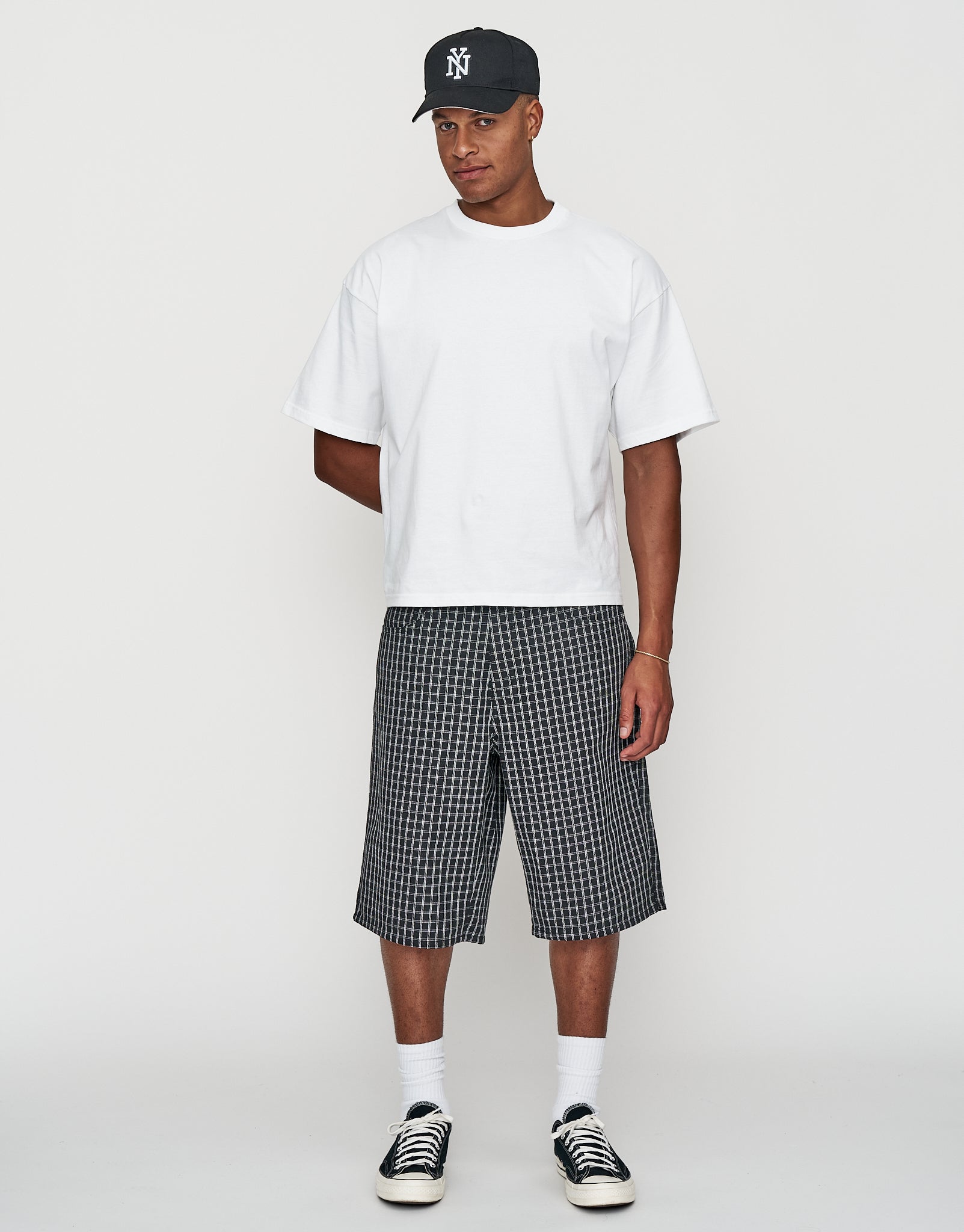 Plaid Baggy Fit Jorts in Black | Hallensteins NZ