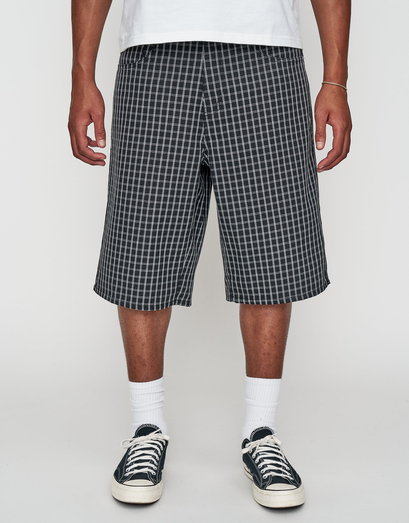 Plaid Baggy Fit Jorts in Black | Hallensteins NZ