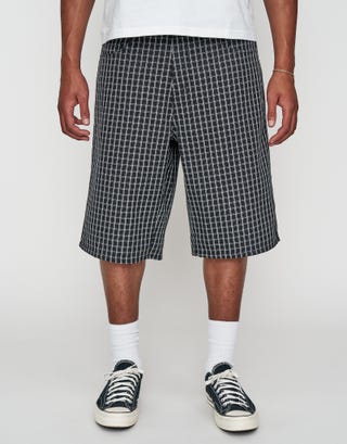 Plaid Baggy Fit Jorts in Black Front
