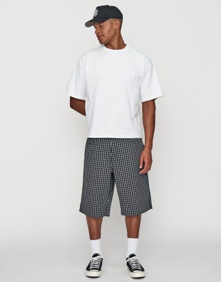 Plaid Baggy Fit Jorts in Black Full