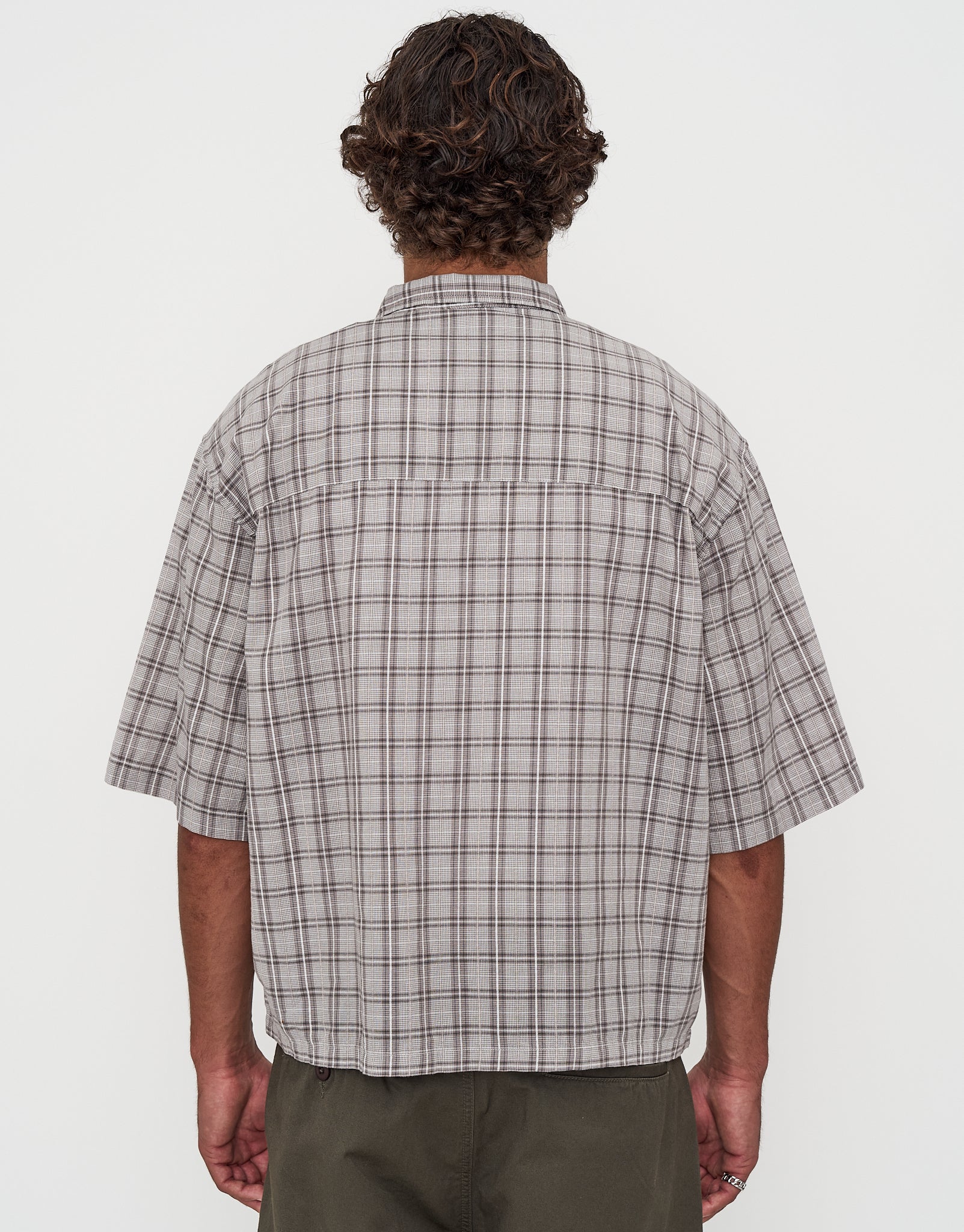 Berkley Cropped Check Short Sleeve Shirt in Grey | Hallensteins NZ