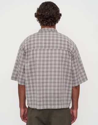Berkley Cropped Check Short Sleeve Shirt in Grey Back