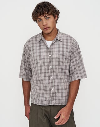 Berkley Cropped Check Short Sleeve Shirt in Grey Detail3