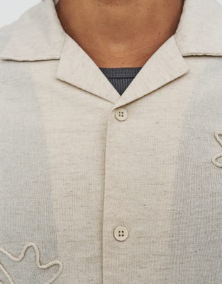 Bloom Embroidered Short Sleeve Shirt in Oat Detail3