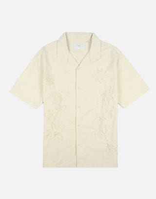 Bloom Embroidered Short Sleeve Shirt in Oat Front
