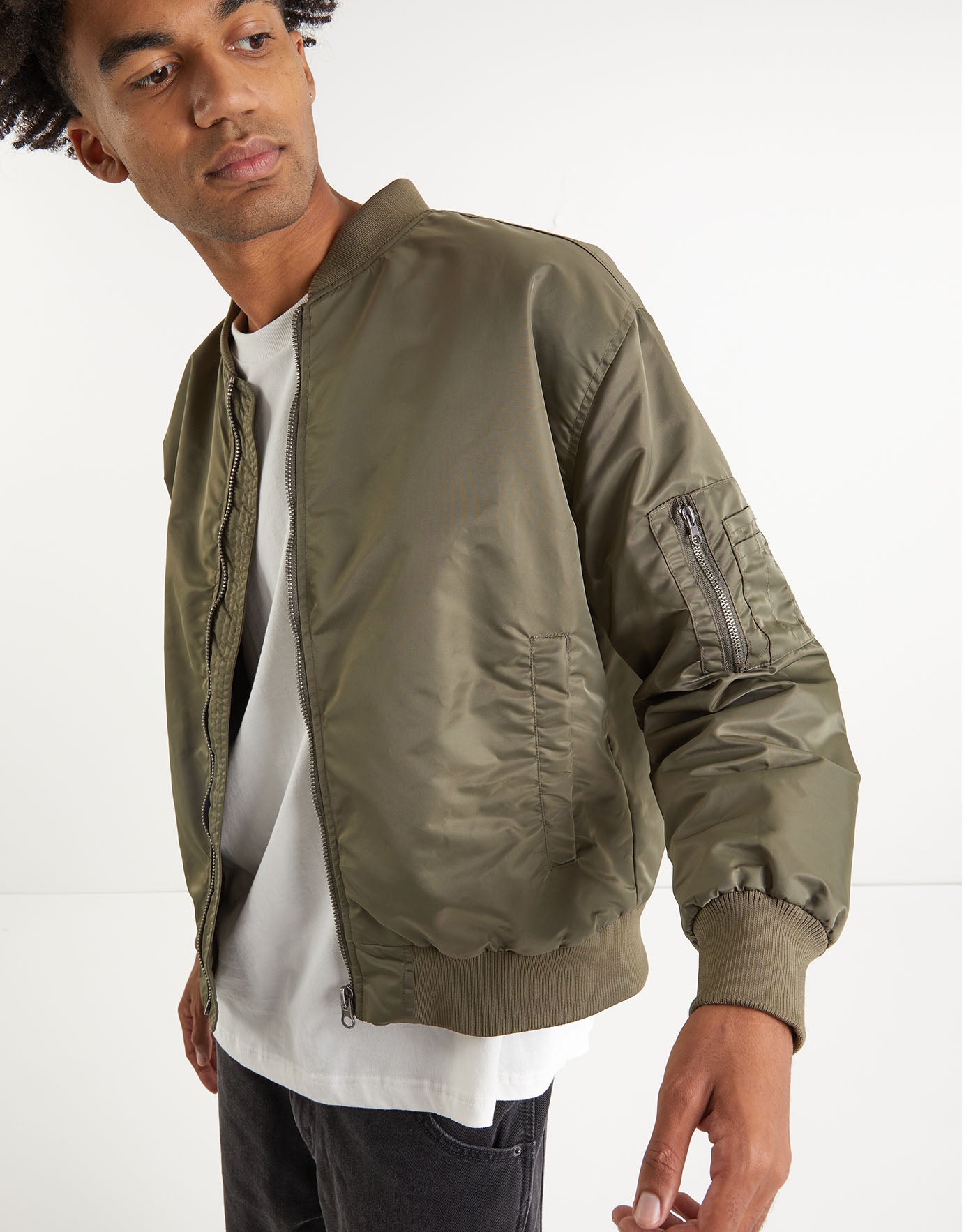 Plain Bomber Jacket in Green 