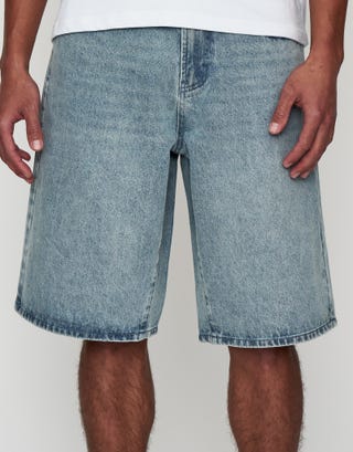 Bones Embroidered Baggy Fit Jorts in Blue Back