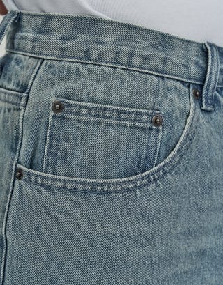 Bones Embroidered Baggy Fit Jorts in Blue Detail