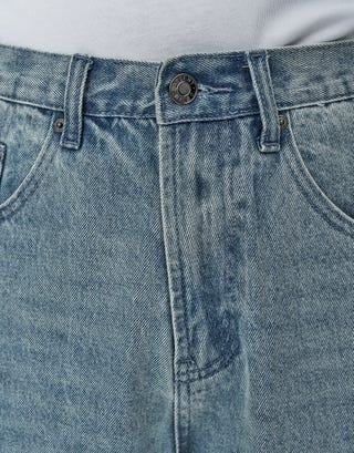 Bones Embroidered Baggy Fit Jorts in Blue Detail3