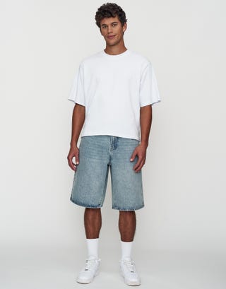 Bones Embroidered Baggy Fit Jorts in Blue Full