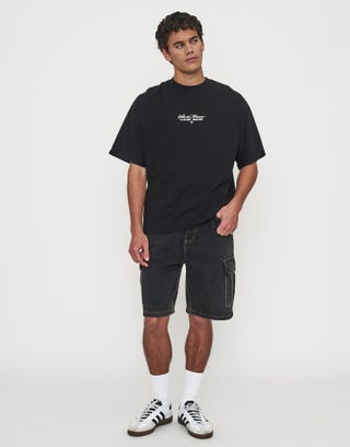 Bordeaux Box Fit T Shirt in Washed Black Full