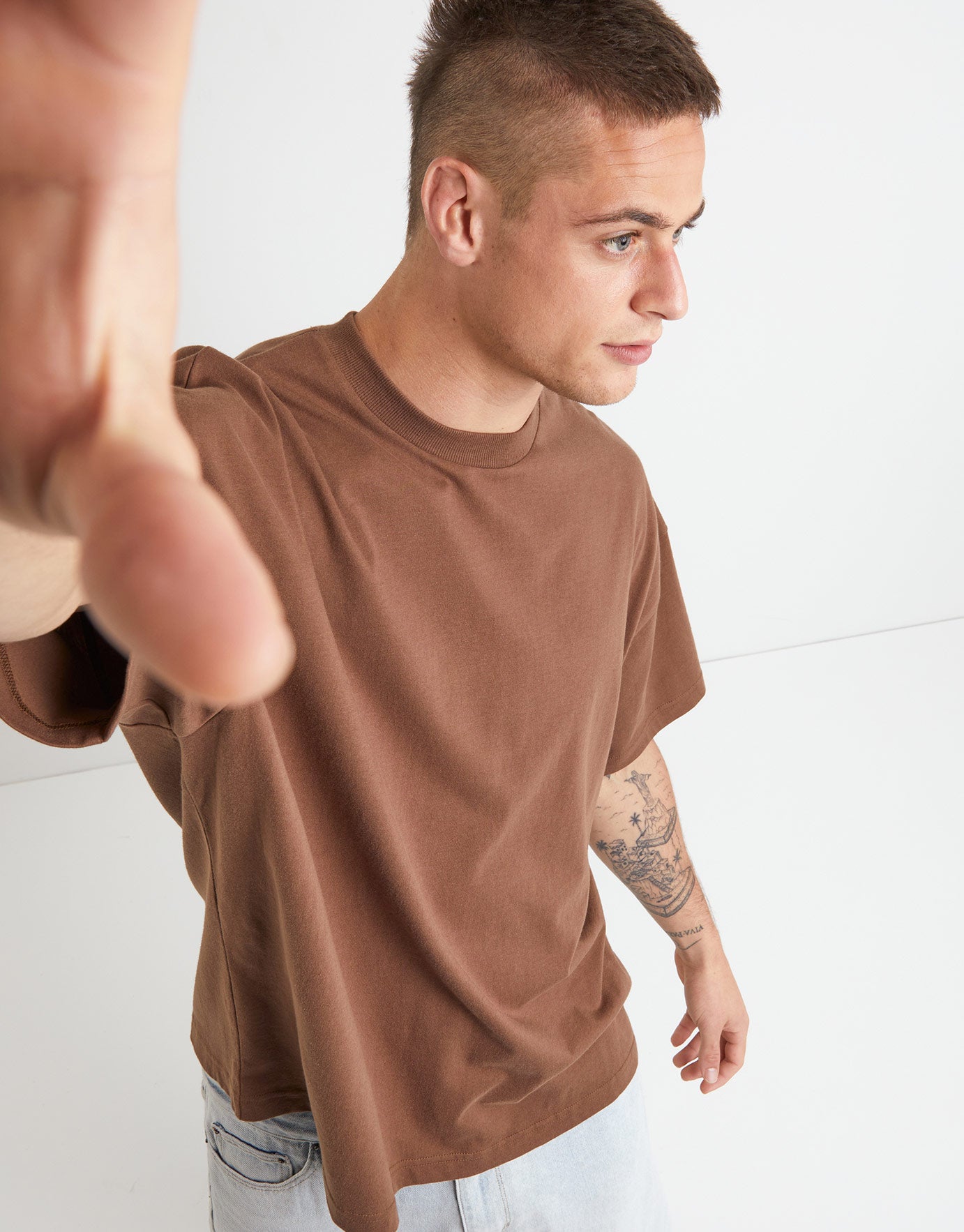 Box Fit Plain T Shirt in Brown | Hallensteins NZ