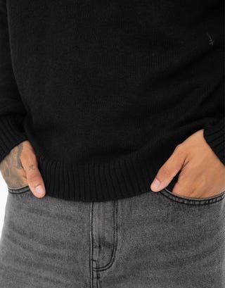 Brushed Knit Crew Neck Jumper in Black Detail3