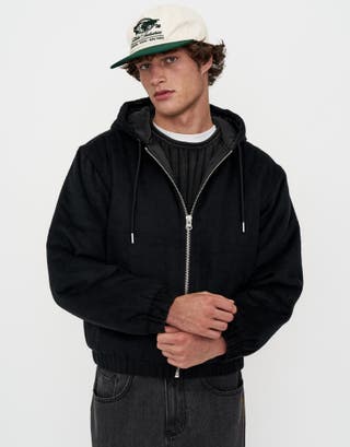 Brushed Hooded Jacket in Solid Black Detail2