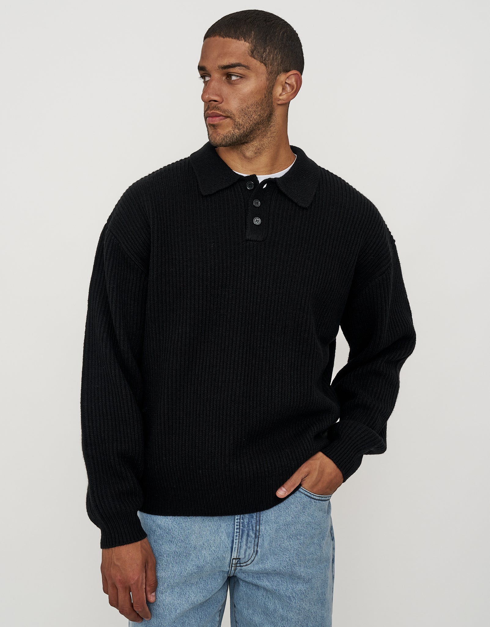 【新品・タグ付】CLANE LINE UP BUTTON KNIT TOPS Button Up Knit in Black | Hallensteins NZ