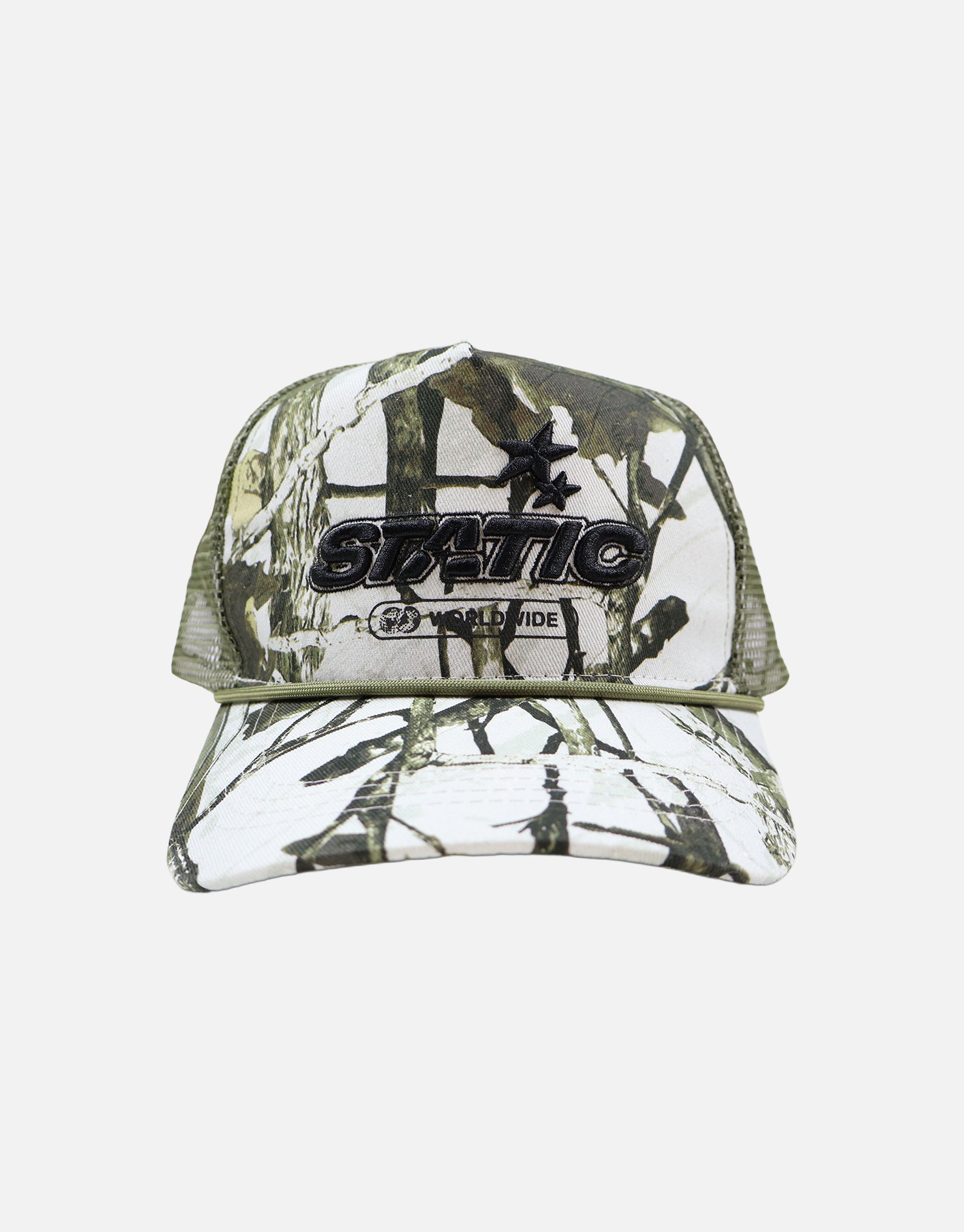 Camo Static Trucker Hat in Snow | Hallensteins NZ