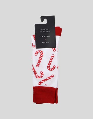 Candy Cane Print Dress Socks in White Back