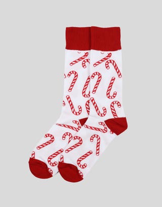 Candy Cane Print Dress Socks in White Front