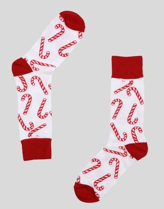 Candy Cane Print Dress Socks in White Full
