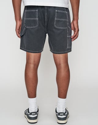 Canvas Carpenter Waist Shorts in Black Back
