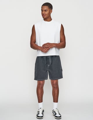 Canvas Carpenter Waist Shorts in Black Full