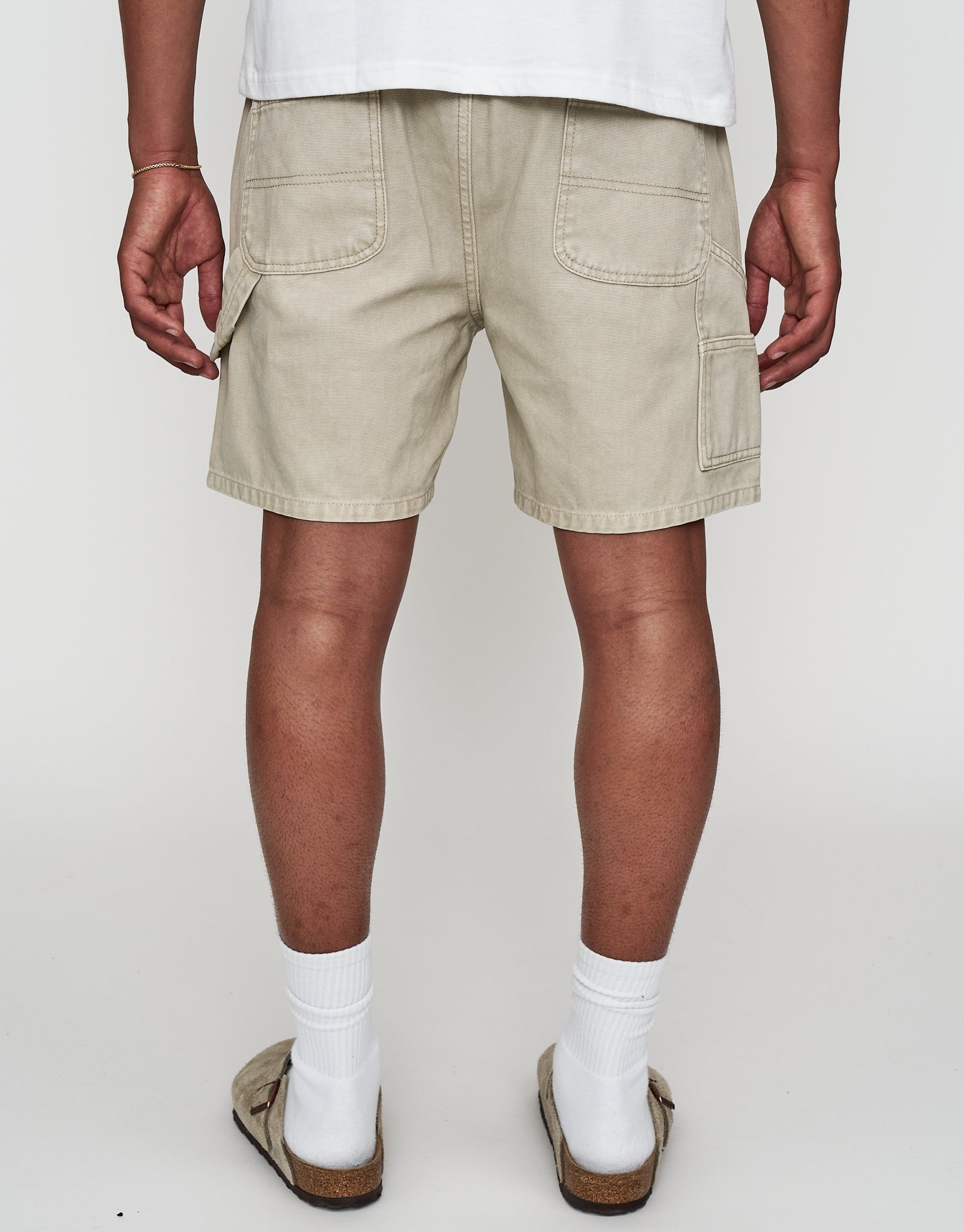 【KHAKI】Logger Shorts Chambray Canvas Canvas Carpenter Waist Shorts in Tan | Hallensteins NZ