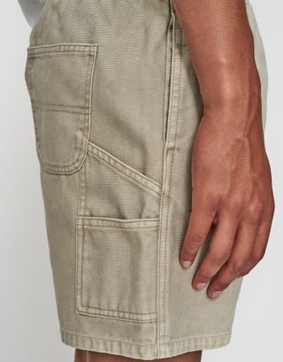 Canvas Carpenter Waist Shorts in Tan Detail3