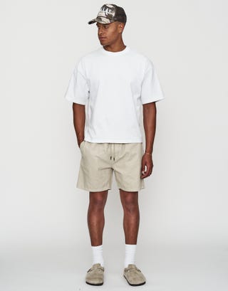 Canvas Carpenter Waist Shorts in Tan Full