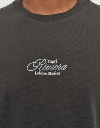 Capri Riviera Relaxed Fit T Shirt in Pewter Grey Detail