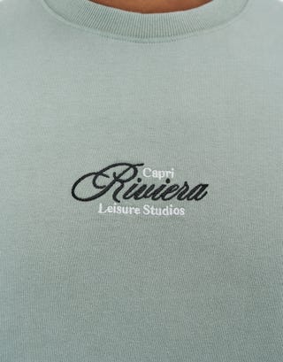 Capri Riviera Relaxed Fit T Shirt in Pistachio Green Detail