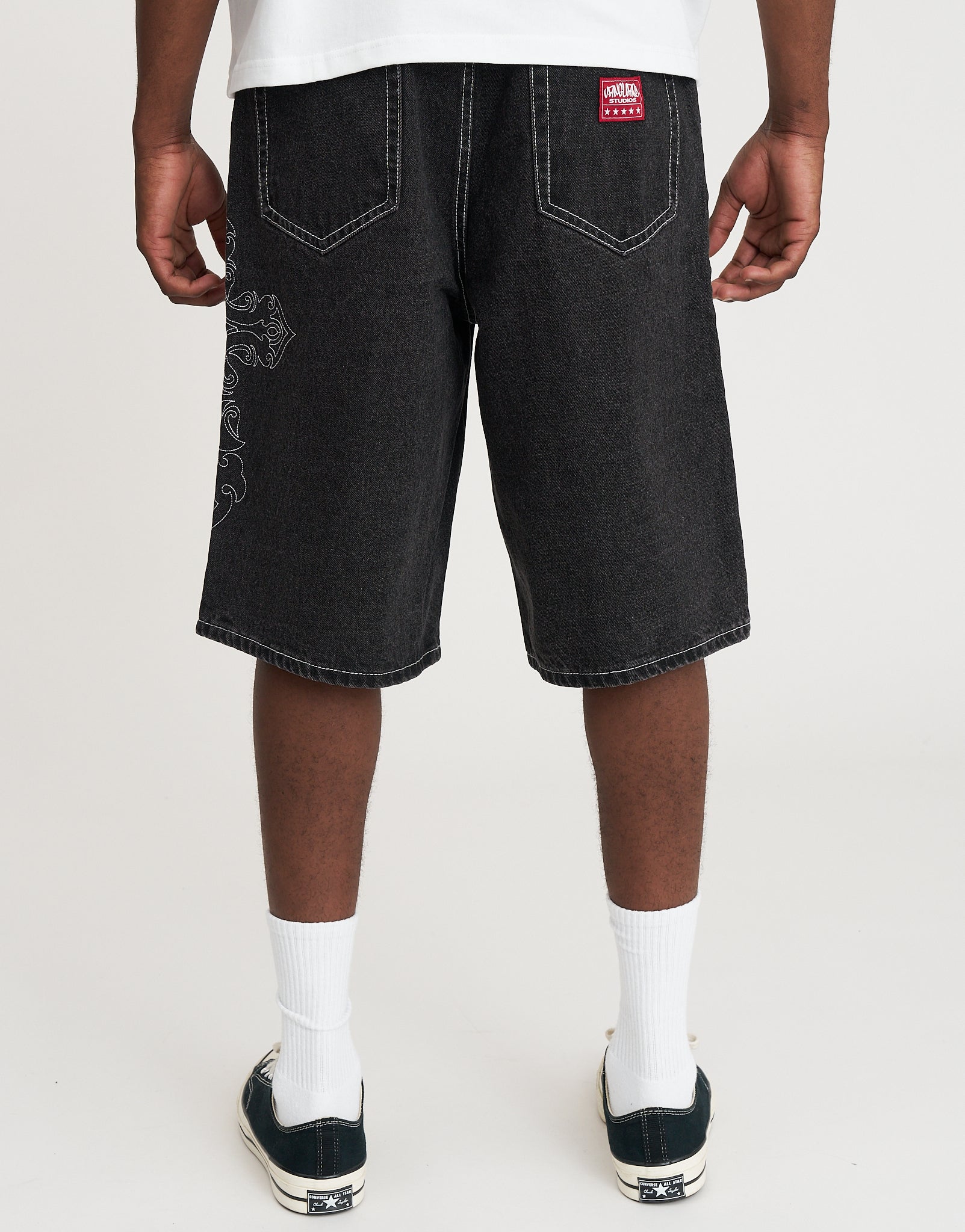 Vanguard Chains Baggy Fit Jorts in Washed Black | Hallensteins NZ