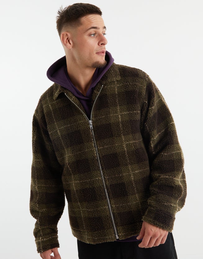Check Pattern Fleece Jacket in Green Hallensteins US