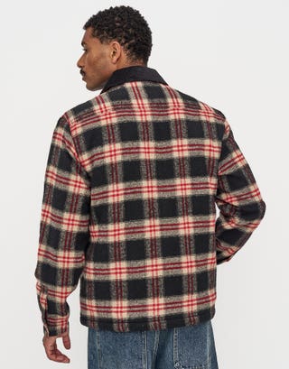 Check Sherpa Lined Jacket in Red Back