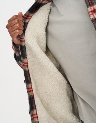 Check Sherpa Lined Jacket in Red Detail