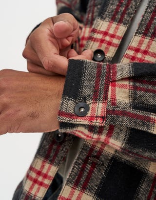 Check Sherpa Lined Jacket in Red Detail2