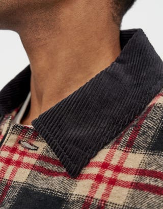 Check Sherpa Lined Jacket in Red Detail3