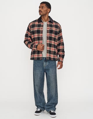 Check Sherpa Lined Jacket in Red Full