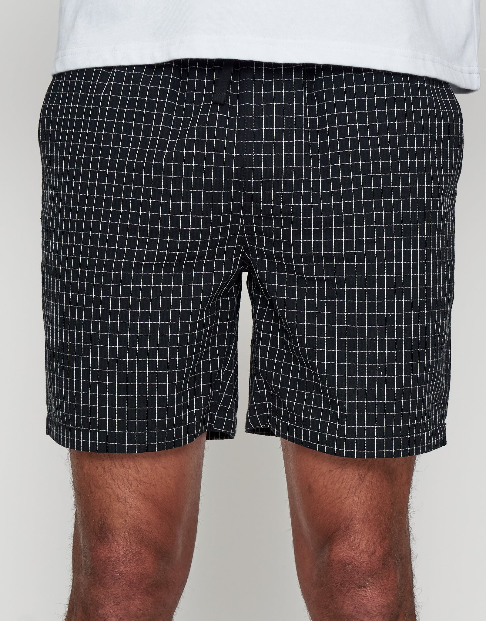 Check Pattern Elastic Waist Shorts in Black | Hallensteins NZ